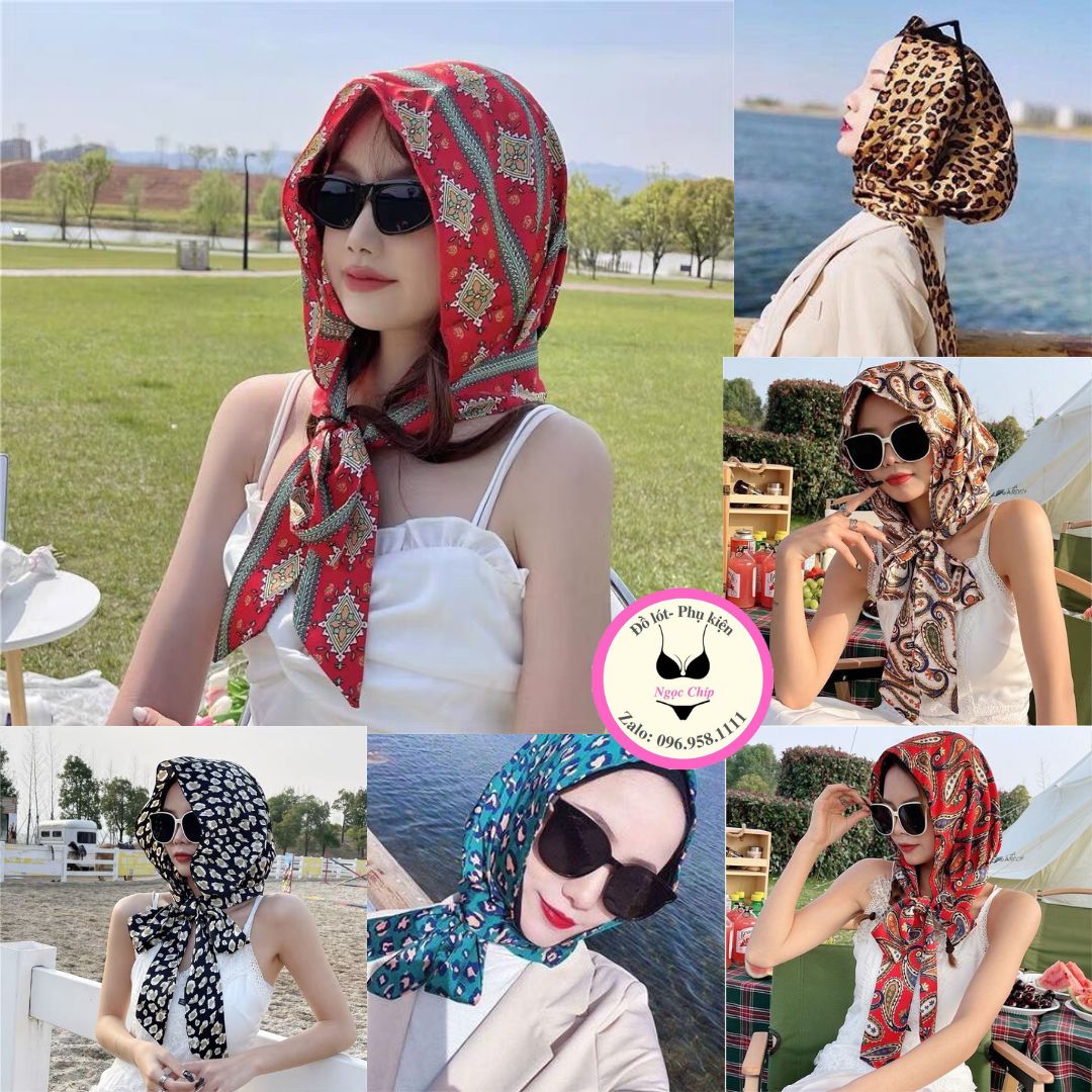 Khăn trùm đầu chống nắng vải lụa satin - Khăn choàng đa năng phong cách trẻ trung cho nữ