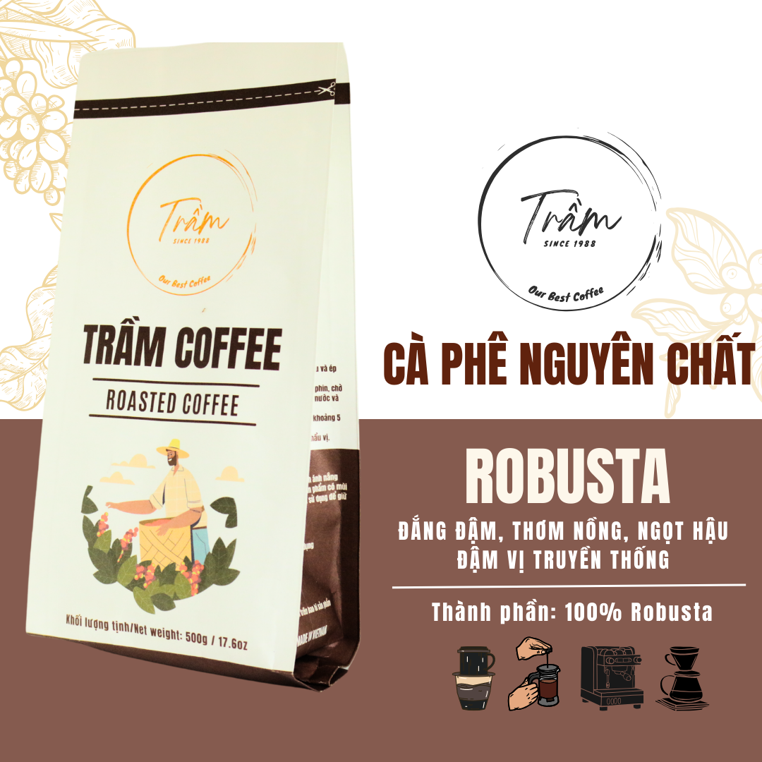 Cà Phê Robusta Gia Lai Farm - 100% Nguyên Chất Dành Cho Pha Máy Và Pha Phin - Trầm Coffee