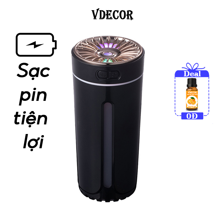 Máy xông tinh dầu ô tô Vdecor led 7 màu trang trí ô tô khử mùi làm thơm ô tô