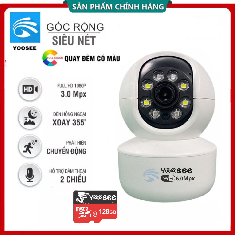 Camera IP YooSee Không Râu FULL HD 6.0 Mẫu Mới 8LED - Xoay 360 Độ, Hỗ Trợ Xem Đêm Có Màu