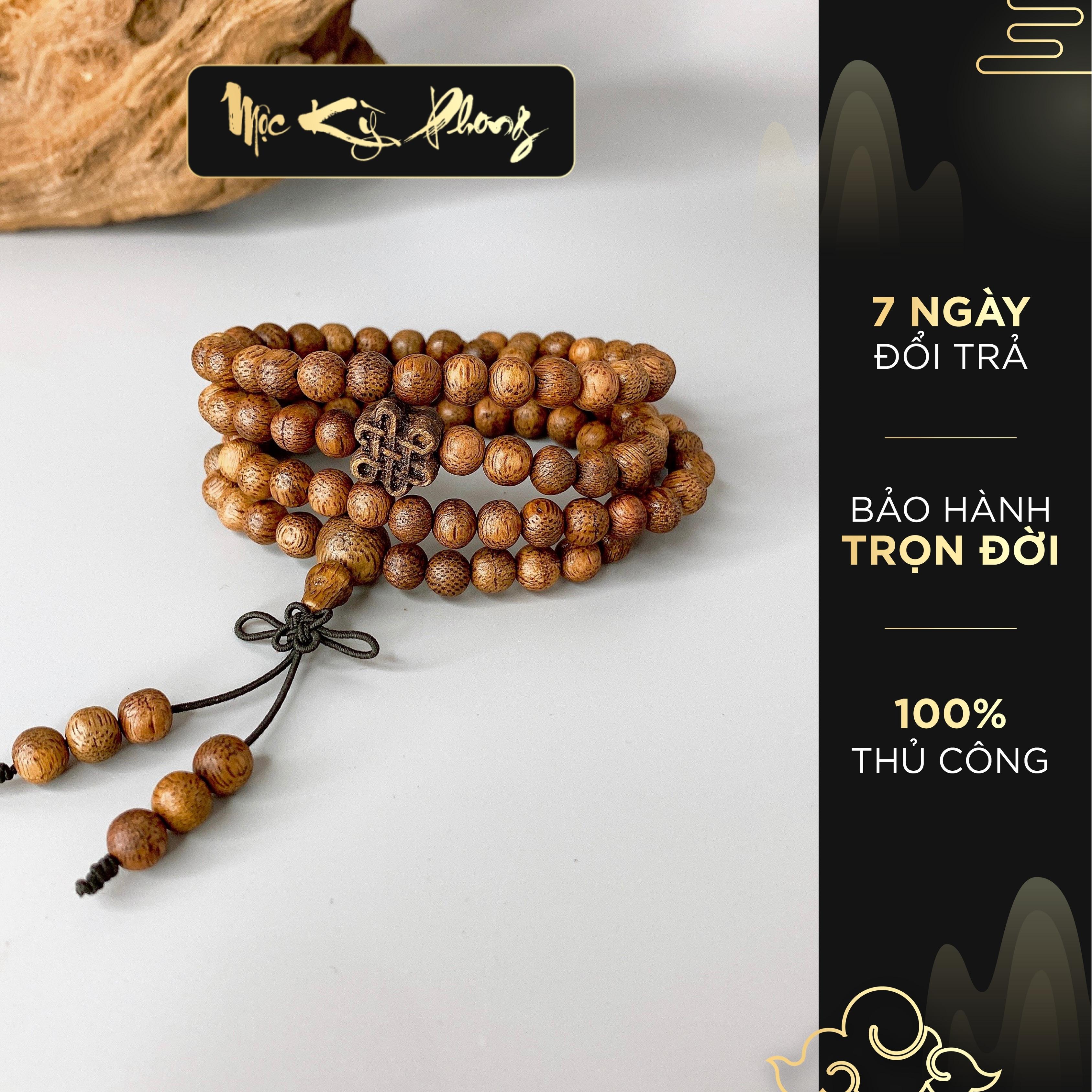 Vòng trầm hương mix cát tường 108 hạt nâu sẫm mộc kỳ phong - bảo hành hương thơm trọn đời