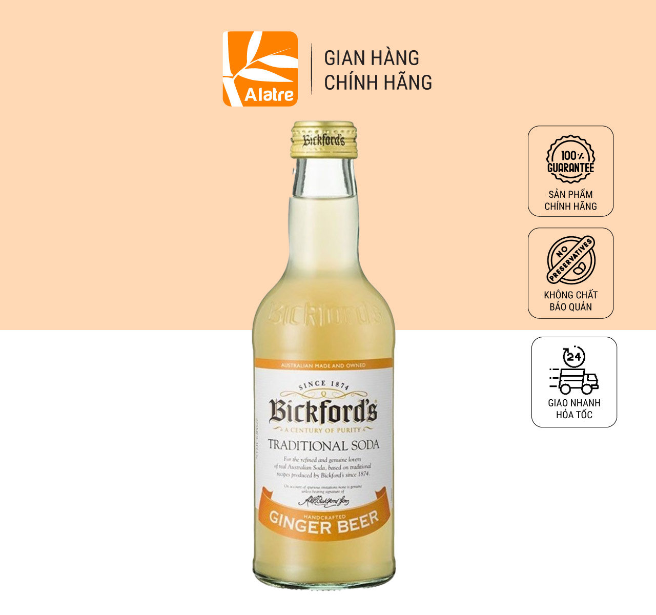 275ml Nước Uống Có Ga Soda Bia Gừng Bickford's