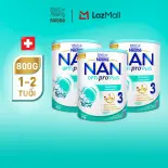 Bộ 3 lon Sữa Bột Nestlé NAN OPTIPRO PLUS 3, Cho Trẻ Từ 1-2 Tuổi, 800g, Hỗ Trợ Tiêu Hóa, Đề Kháng, Trí Não & Phát Triển Toàn Diện, Nhập Khẩu Thụy Sĩ