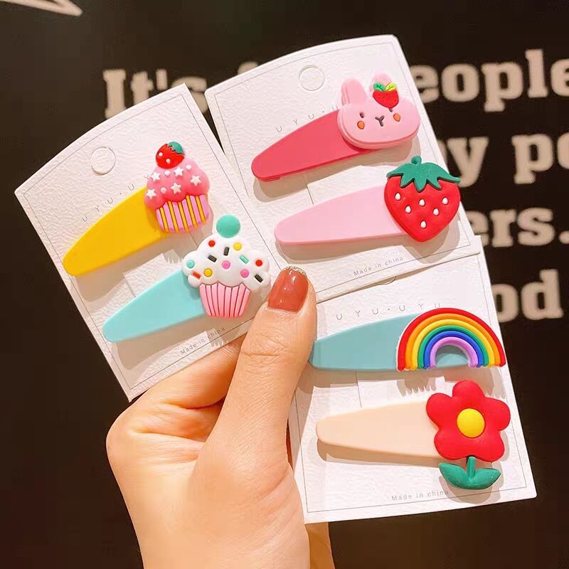 [HCM]Set 2 cái kẹp bấm tóc cho bé gái hình hoa trái cây bấm nhám
