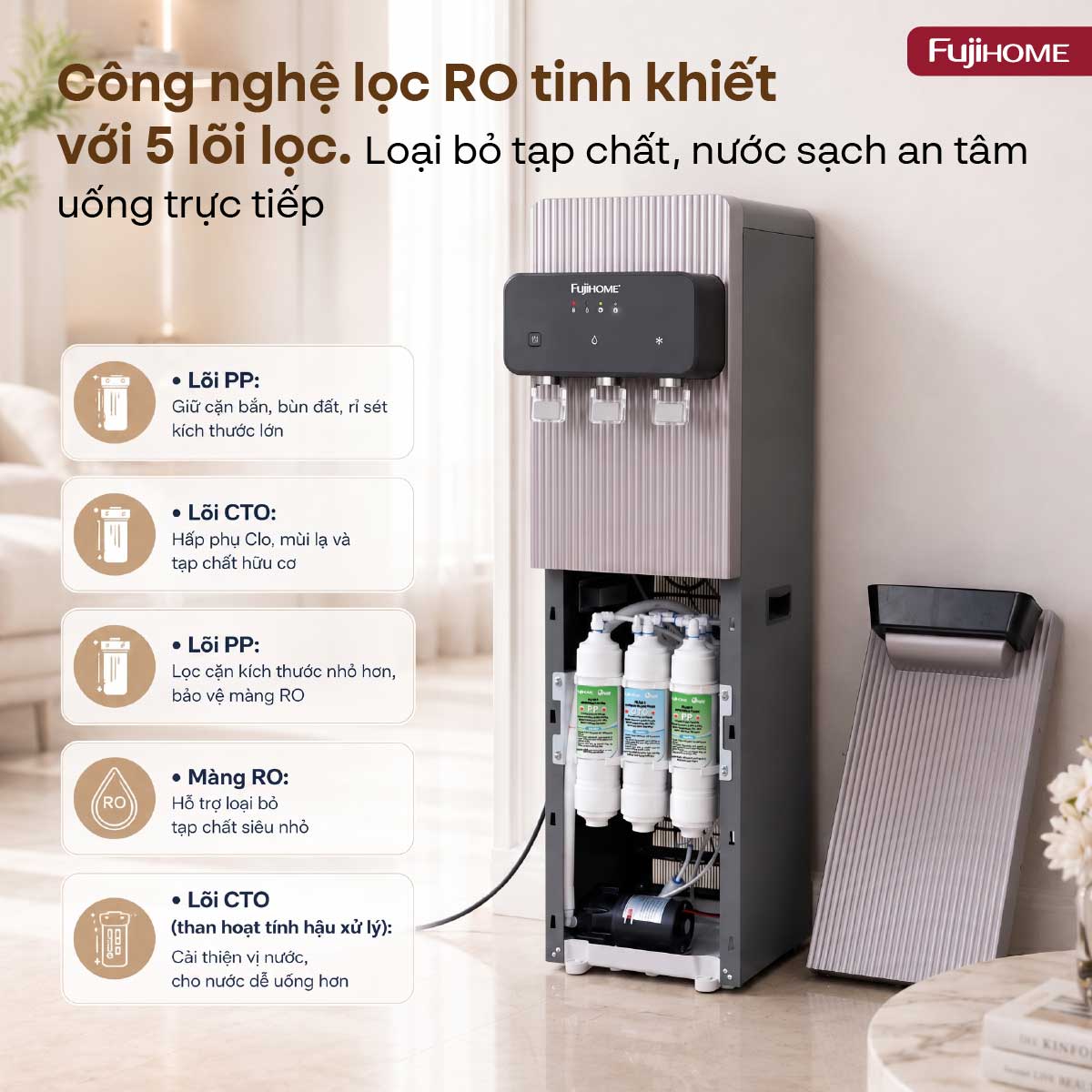 Máy lọc nước RO tích hợp nóng lạnh Fujihome WP2109C - Tiện lợi, Thiết kế Hiện Đại