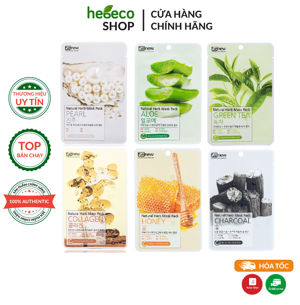 Bộ 10 miếng Đắp mặt nạ diệt khuẩn và mụn Benew Natural Herb Mask Pack - Green Tea 220ml - Hàn Quốc
