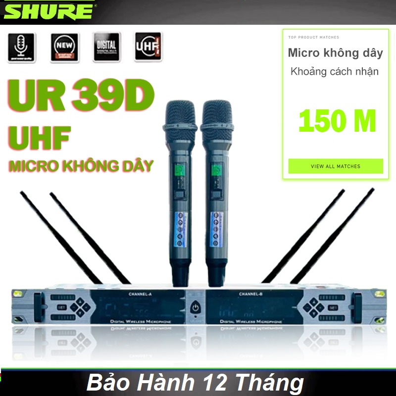 Hàng Bãi Mỹ Cao Cấp 2024 | Micro Không Dây Shure UR39D Plus – Mic Bắt Sóng Xa Lên Đến 150m,4 Râu Sóng Khỏe,Sóng Mạnh,Chống Hú Rít Tuyệt Đối,Lọc Âm Tốt,Tiếng Sáng,Cảm Biên Gia Tốc Tự Ngắt,Micro Chuyên Dùng Cho Karaoke Gia Đình,Sự Kiện,Sân Khấu.