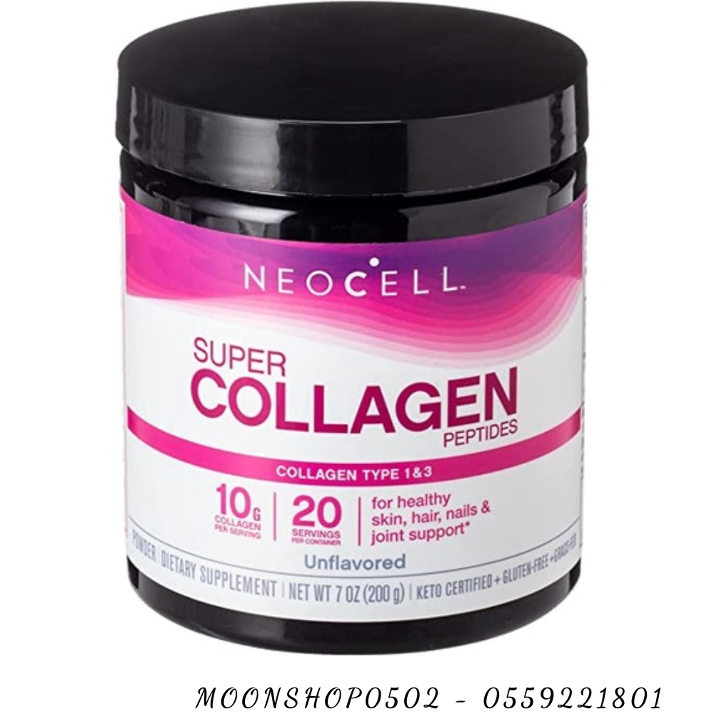 Bột Collagen , Collagen bôt tác dụng nhanh chóng ,Super Collagen Peptides Neocell 200g, Bột collagen thủy ngân 200G