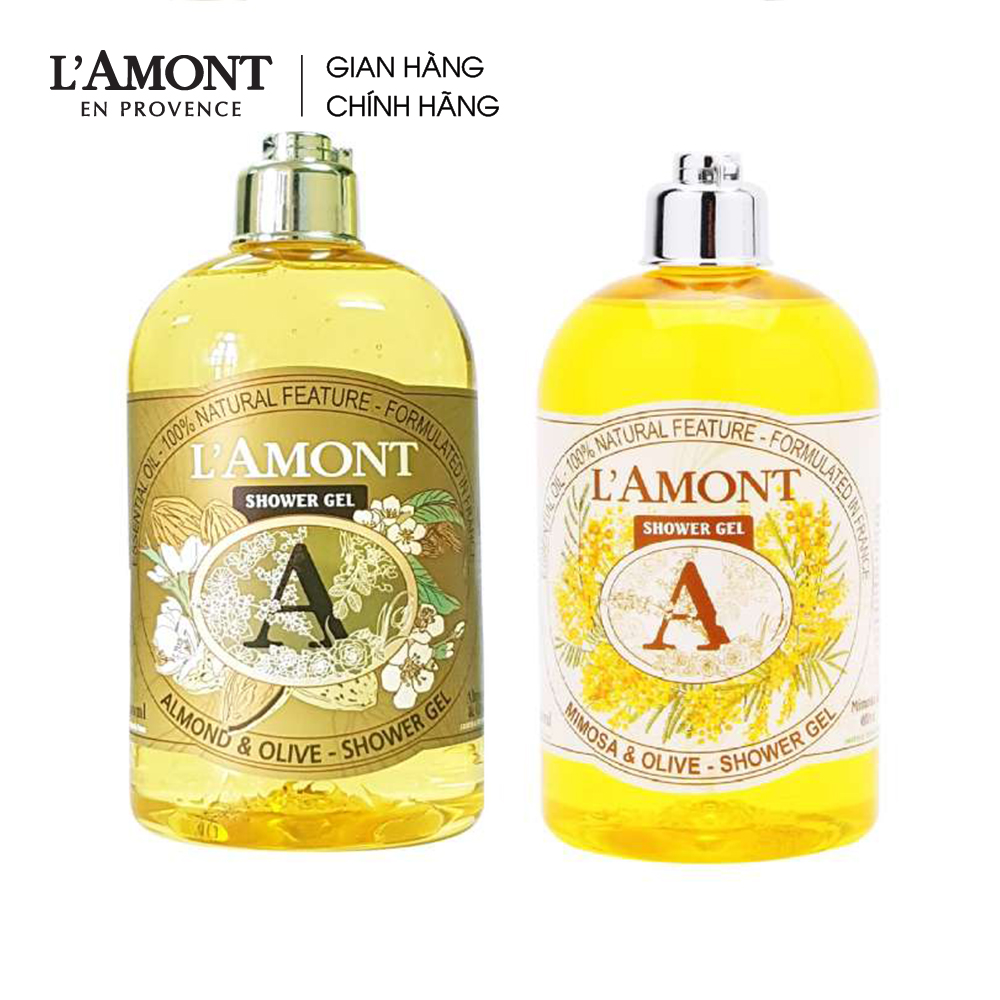 Combo Sữa tắm Almond (hương hạnh nhân) 500ml và Sữa tắm Mimosa (hương hoa mimosa) 500ml - L'amont En Provence