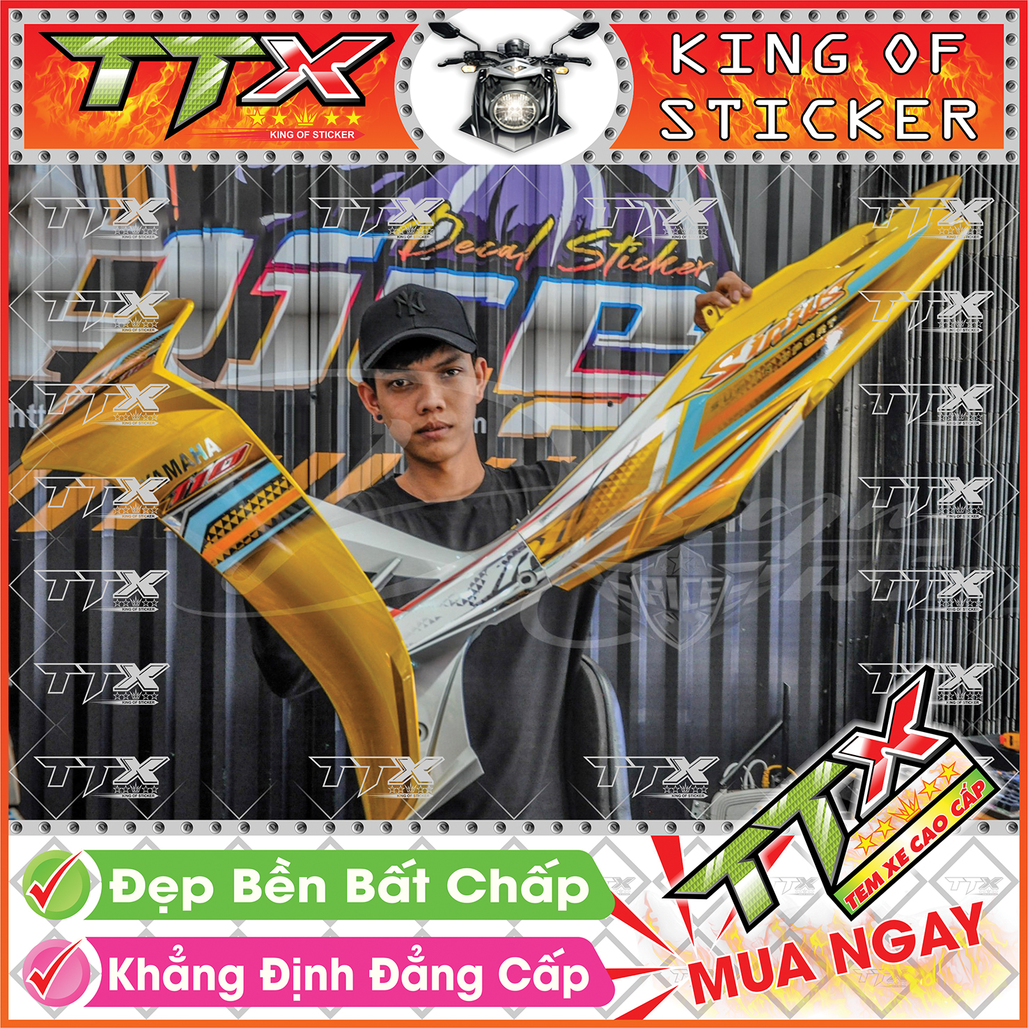 Tem Xe Sirius Xám Vàng Nhũ Tam Giác - Tem Sirius 110 Vàng Xám Bạc Siêu Đẹp - Mẫu Team Sirius Xám Vàng Nhũ