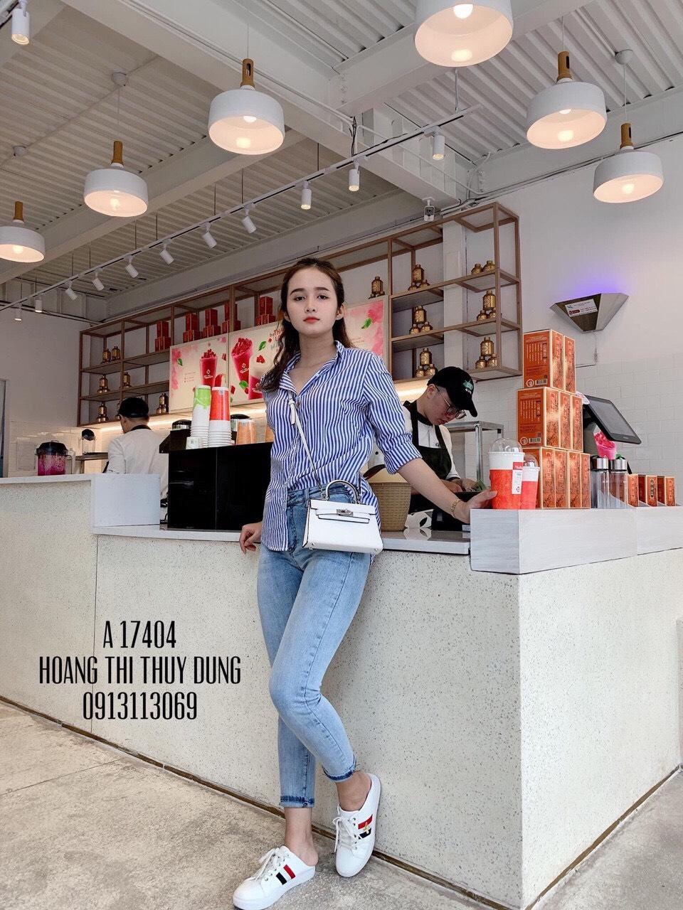 Áo sơmi sọc lệch tà cá tính tts0251