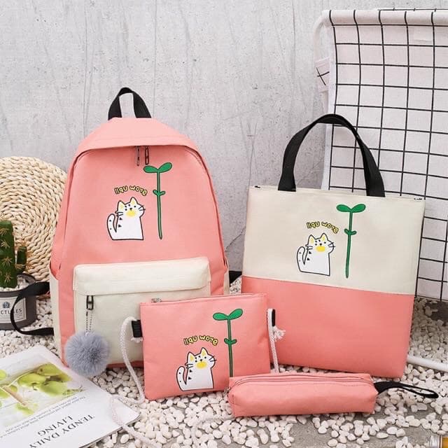 Set 4 món balo , balo ulzzang combo 4 , balo nữ đi học , balo học sinh , balo đi chơi , balo nữ đi học hàn quốc , balo đi học nữ cấp 2 , balo du lịch , balo nữ mini , ba lô nữ , ba lo nữ, ba lo hoc sinh