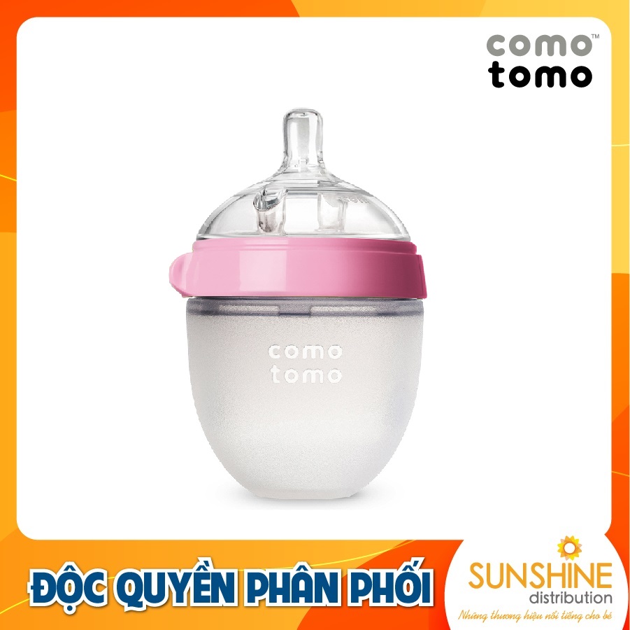 BÌNH SỮA SILICONE COMOTOMO 150ML -0-3m-Hồng