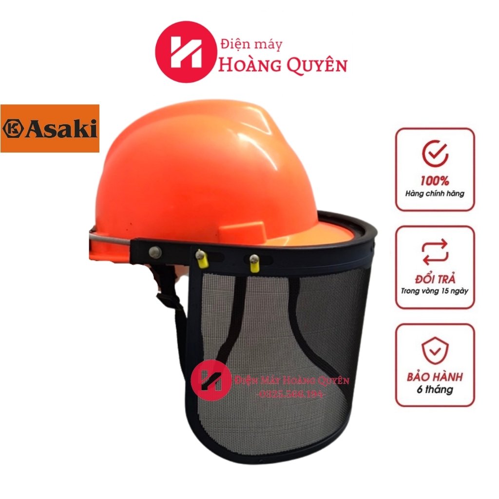 Mũ cắt cỏ bảo hộ lao động asaki nón bảo hộ cao cấp có lưới chắn an toàn bảo vệ mắt an toàn loại cao cấp