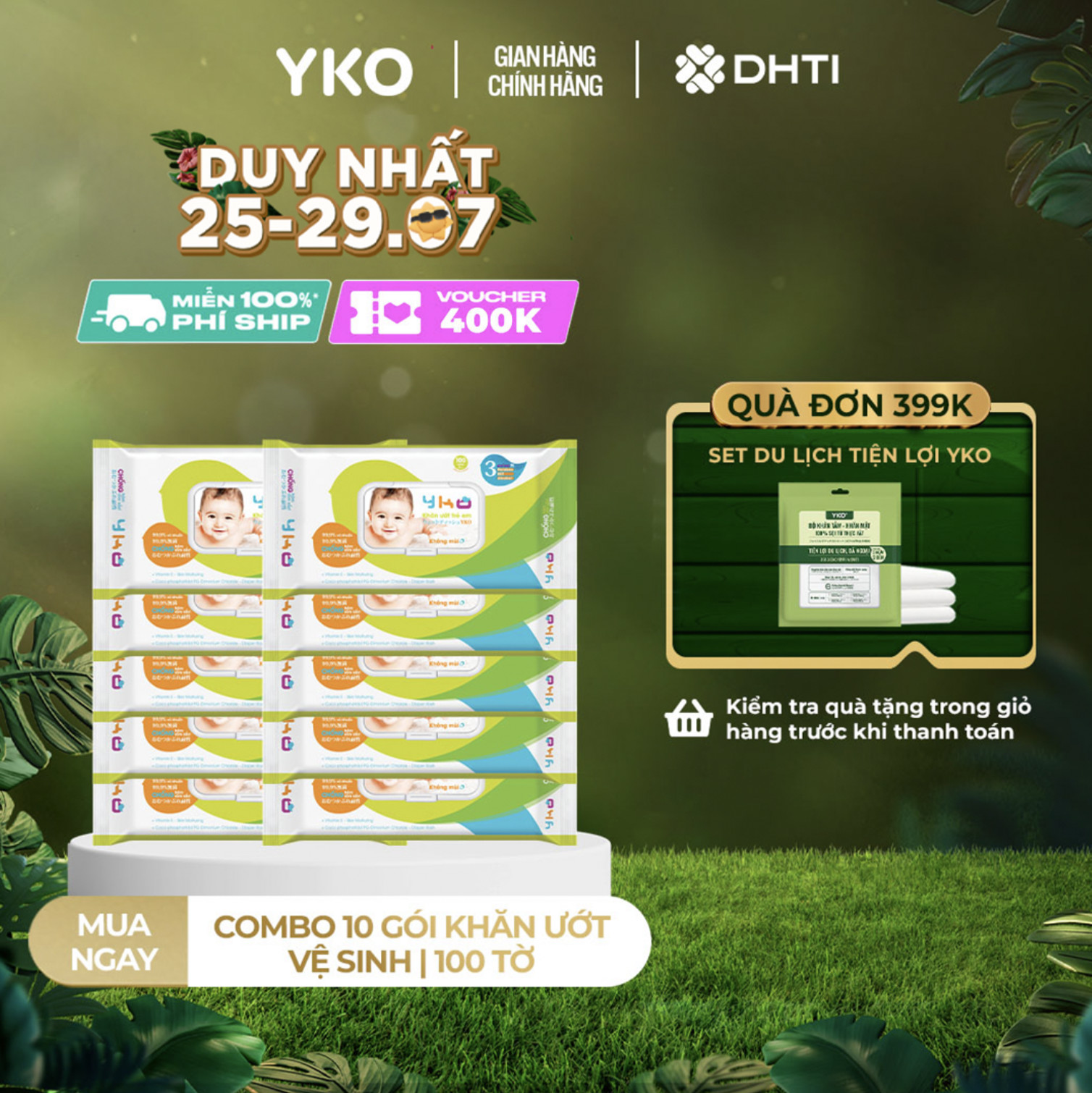 Khăn ướt trẻ em Yko gói 100 tờ không mùi, không paraben, không chất tăng trắng, không cồn
