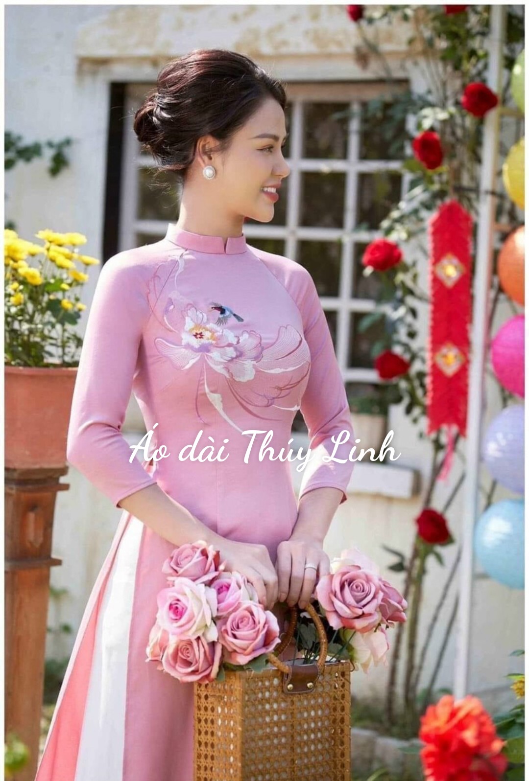 Áo dài thiết kế, áo dài thêu, áo dài hồng đỗ, áo dài mới nhất - Áo dài Thúy Linh