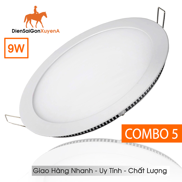 Combo 5 đèn led âm trần led 9w âm trần tròn siêu mỏng ánh sáng trắng, vàng, led downlight 9w - điện sài gòn xuyên á