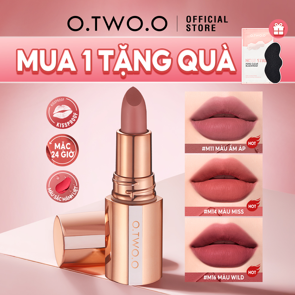 O.TWO.O Son môi matte Son bóng Mềm mịn Nude Lâu trôi không thấm nước Không dính cốc Màu sắc đậm Lip Gloss 8 màu