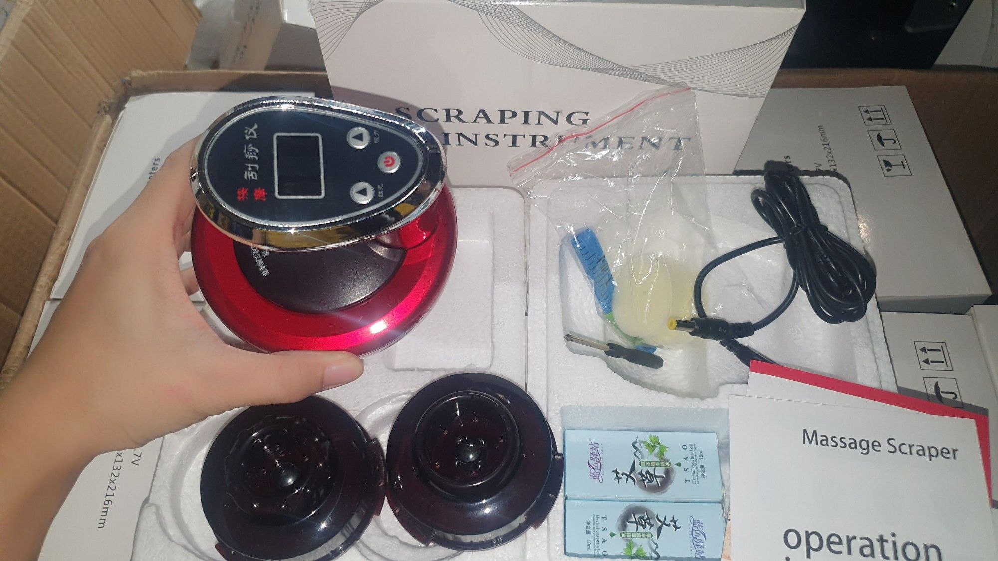 Máy Giác Hơi Cạo Gió Điện Tử Tự Động có màn hình LCD 9 cấp độ hút, 9 cấp độ nhiệt 3 trong 1