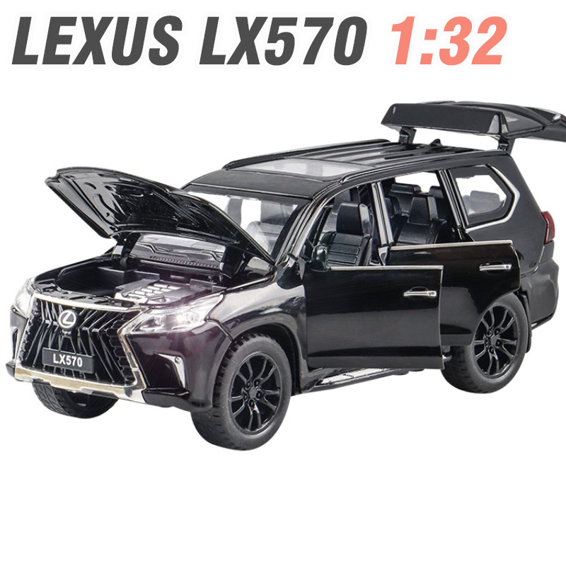 Xe ô tô LX570 tỉ lệ 1:32 mô hình bằng sắt mở các cửa có âm thanh động cơ và đèn