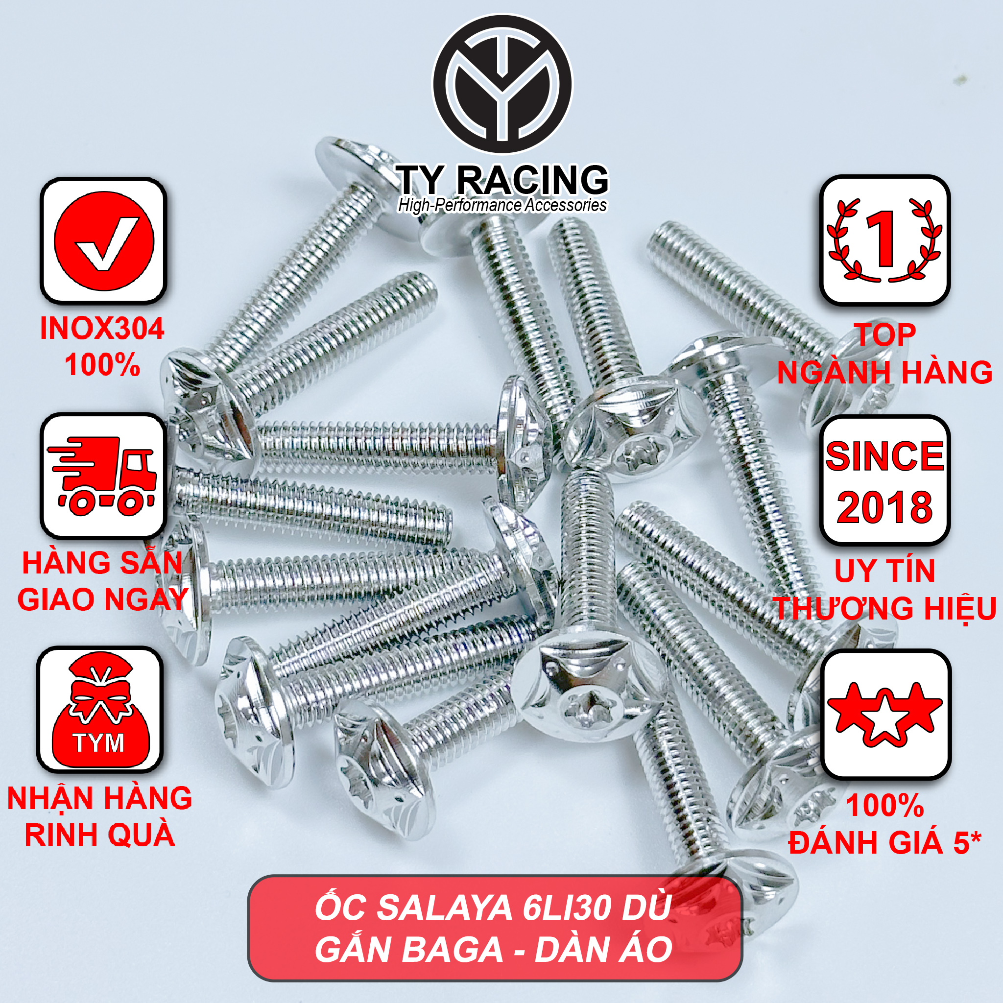 Ốc Salaya inox304 6li30 Dù gắn baga , bụng xe và nhiều vị trí cùng kích thước