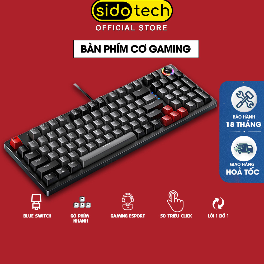 Bàn phím cơ gaming SIDOTECH K700 blue switch cho máy tính với 96 key đèn led RGB núm xoay điều chỉnh