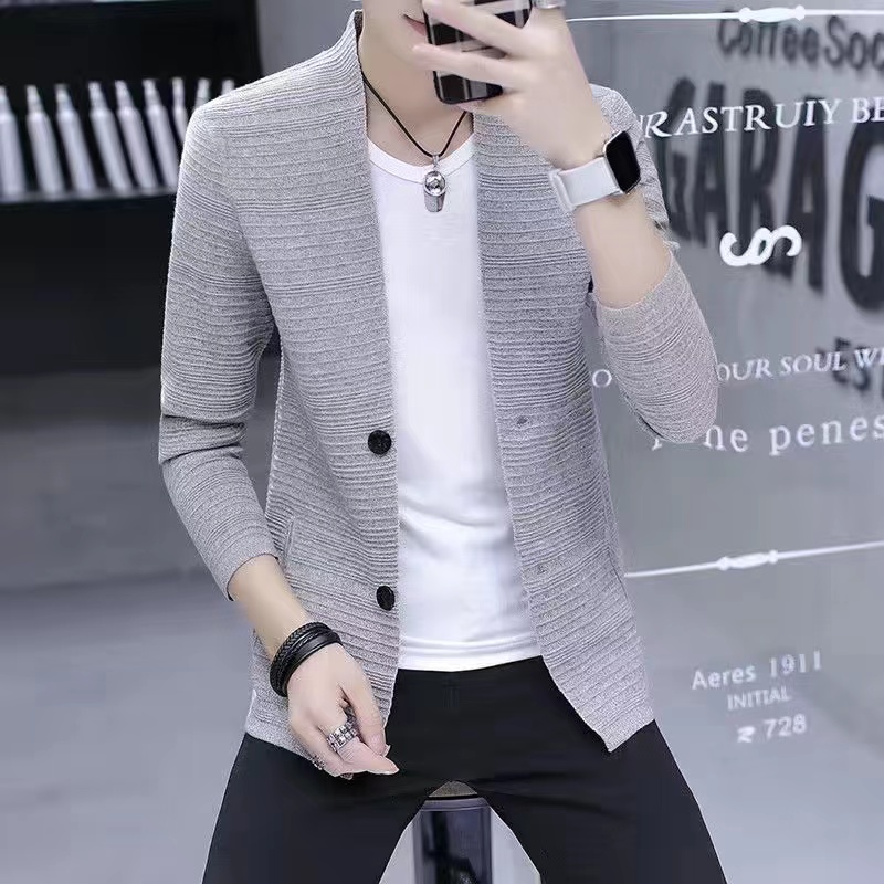 Valazo Áo Len Nam Mới Mùa Thu Áo Len Dệt Kim Mỏng Hàn Quốc Áo Khoác Nam Áo Khoác Kẻ Sọc Đẹp Trai Xu Hướng Nam