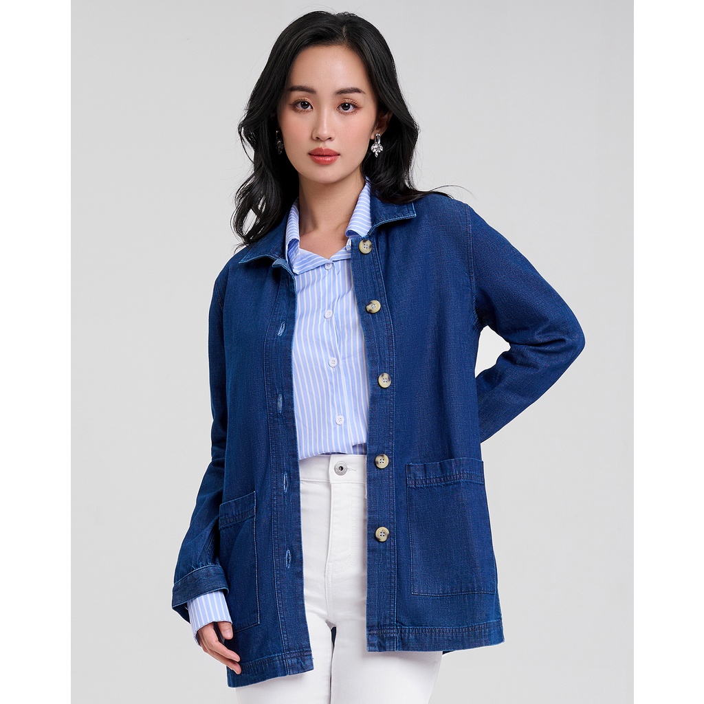 Áo khoác denim nữ dáng dài. denim lab coat - 122wd2044b2970