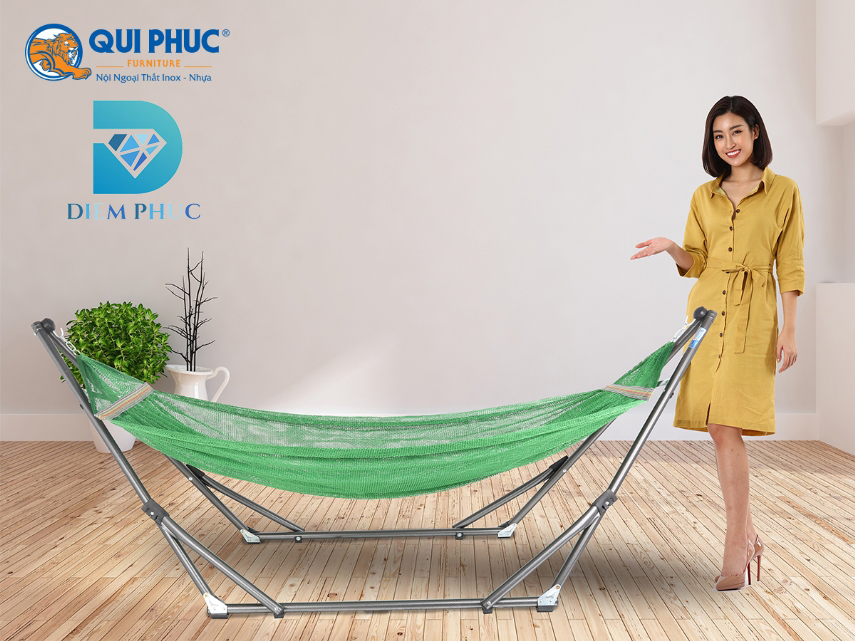 Bộ Võng Xếp Khung Thép Cao Cấp Diễm Phúc - Giá Võng Sắt Sơn Tĩnh Điện Phi 32 Kèm Lưới Võng - Bảo Hành Chính Hãng
