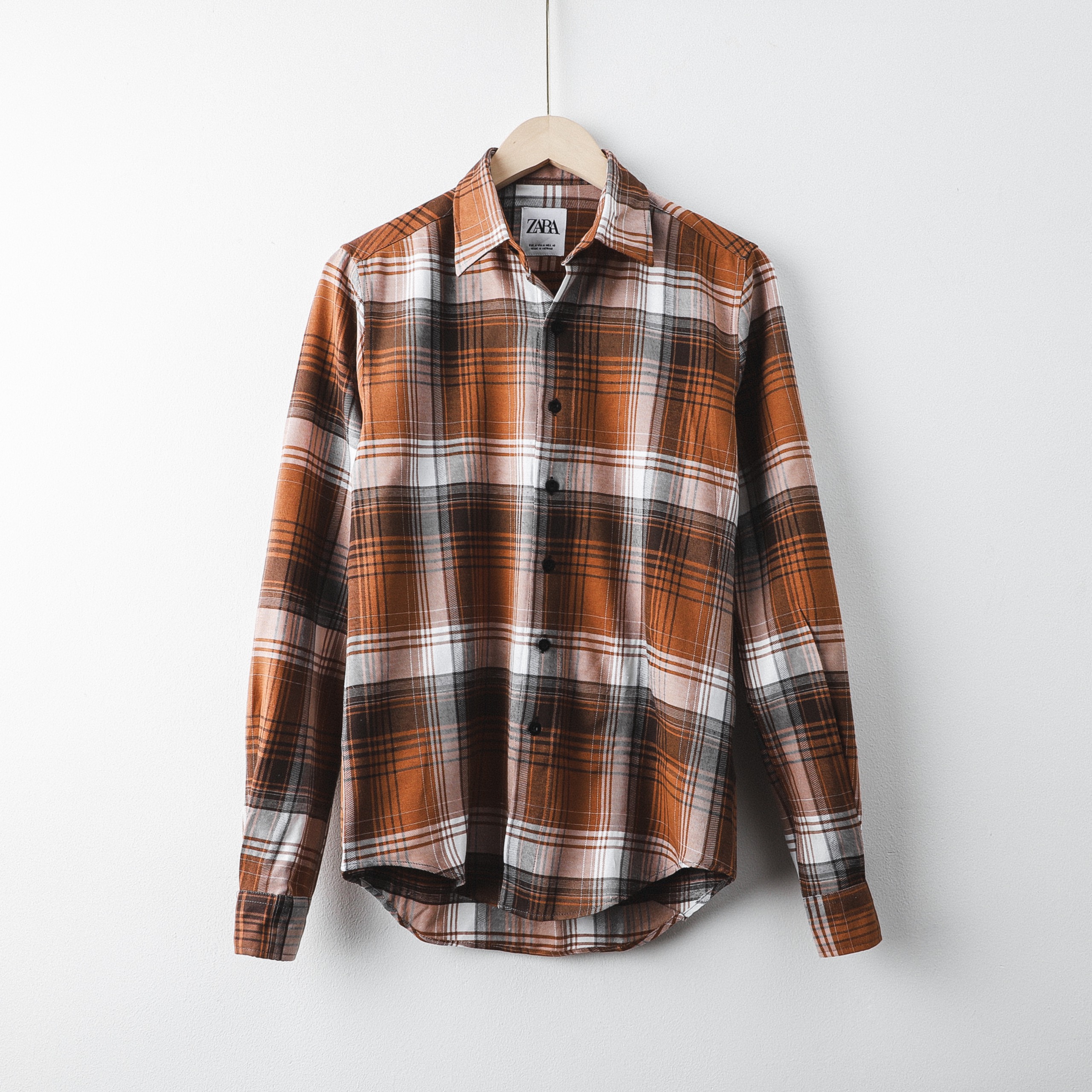 Áo sơ mi nam dài tay ZARA caro CAM TRẮNG vải Dạ Mỏng cao cấp - Sang Trọng Lịch Lãm