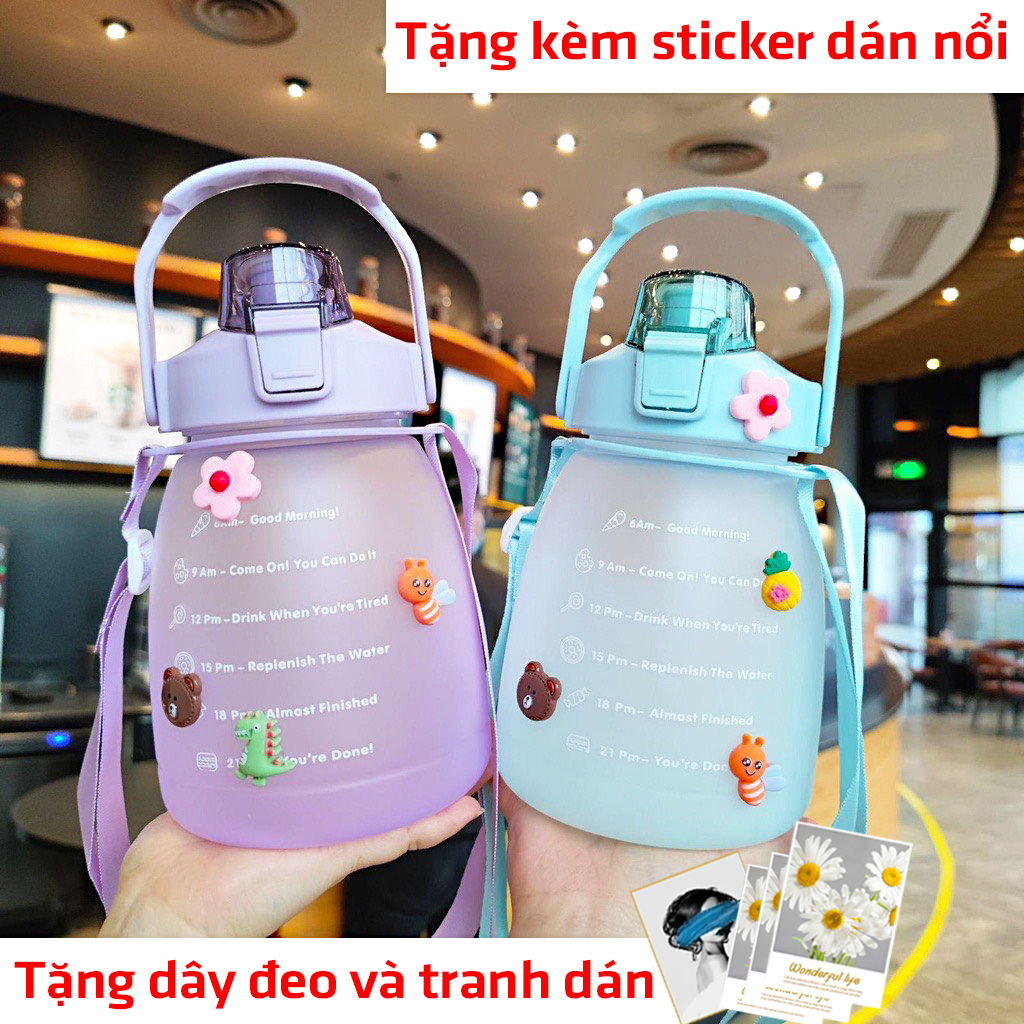 Bình đựng nước 1.3 lít cute có vòi bình nước gắn sticker nổi