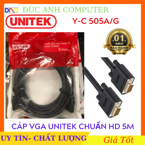 Cáp Vga UNITEK 5M (YC 505A/G)- Chính Hãng 100%, Bảo Hành 12 Tháng - 1 Đổi 1- Dây Cao Cấp Hỗ Trợ Độ Phân Giải Cao Lên Tới 1920x1080P full HD.