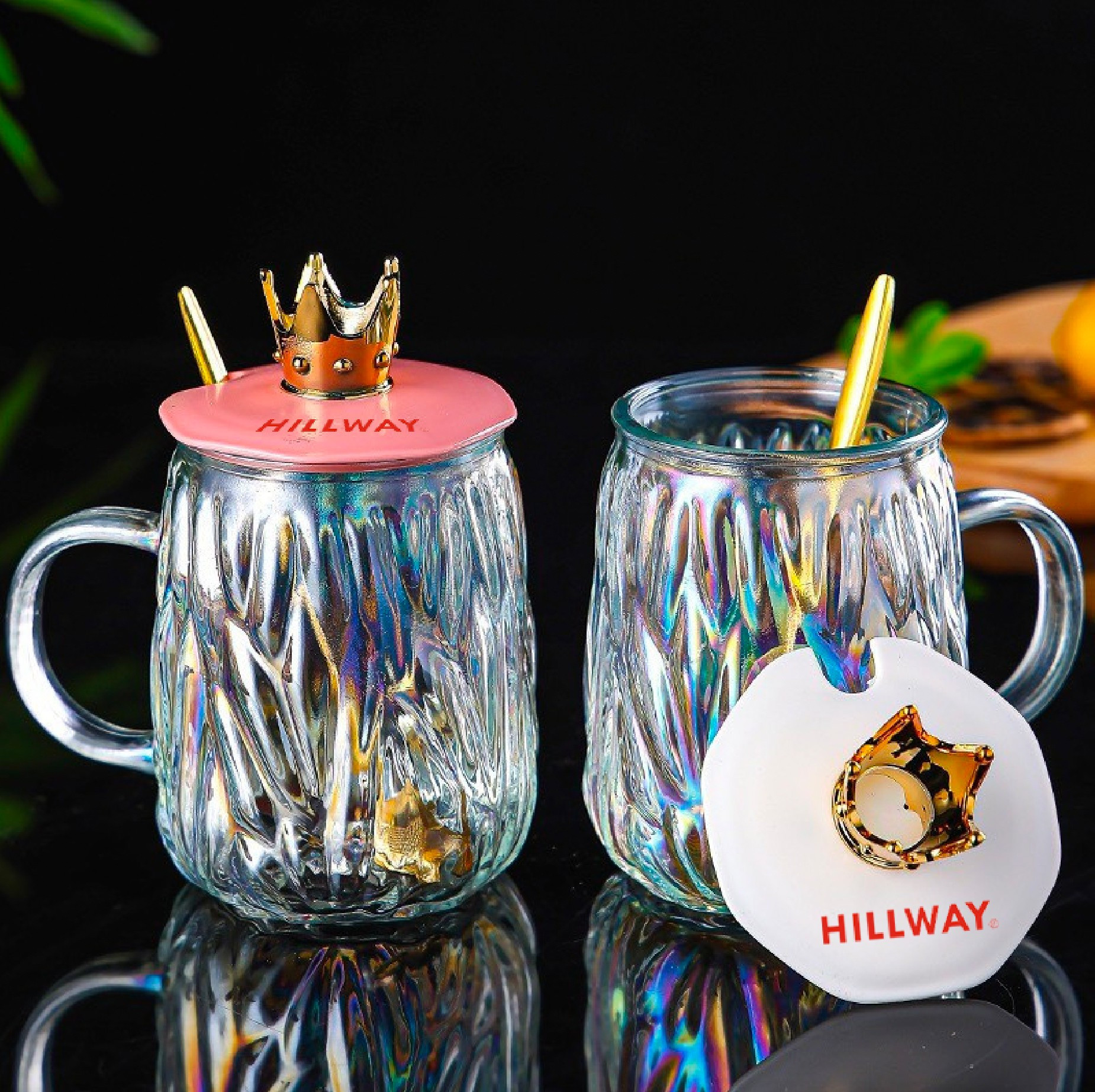 Ly nước thủy tinh tráng gương vương miện Hillway