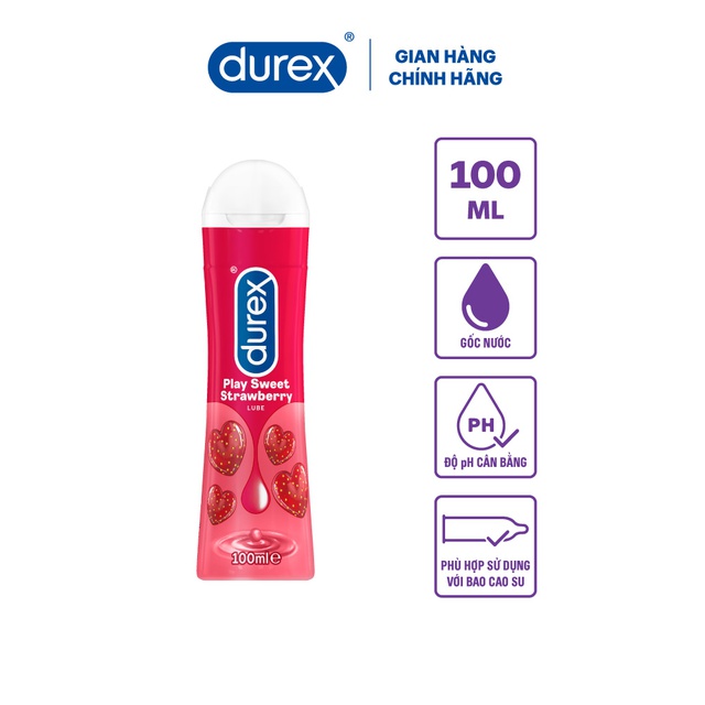 Freeship Gel bôi trơn Durex Play Strawberry 100ml - Hương vị Dâu Tây