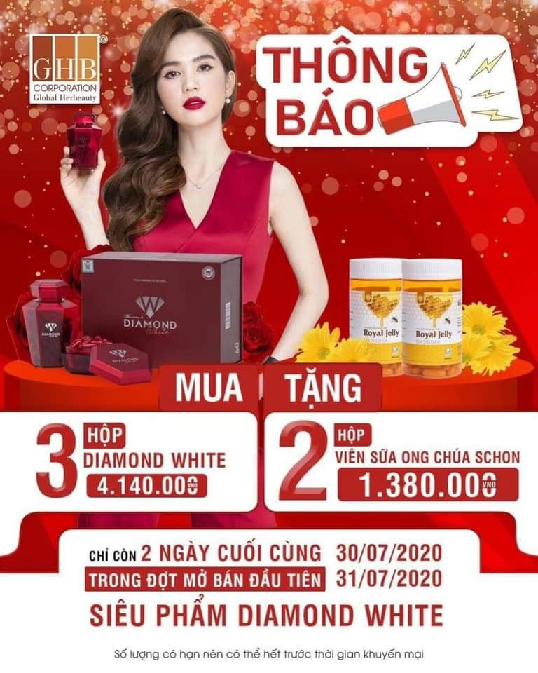 COMBO 3 VIÊN UỐNG DƯỠNG TRẮNG DA DIAMOND WHITE NGỌ C TRINH CHÍNH HÃNG {mua 3 viên uống diamoid whiet tặng kèm 1 sữa ong chúa}