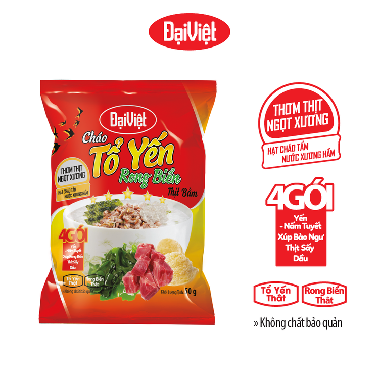 Cháo tổ yến rong biển thịt bằm đại việt - ăn liền - gói 50gr - thùng 30 gói