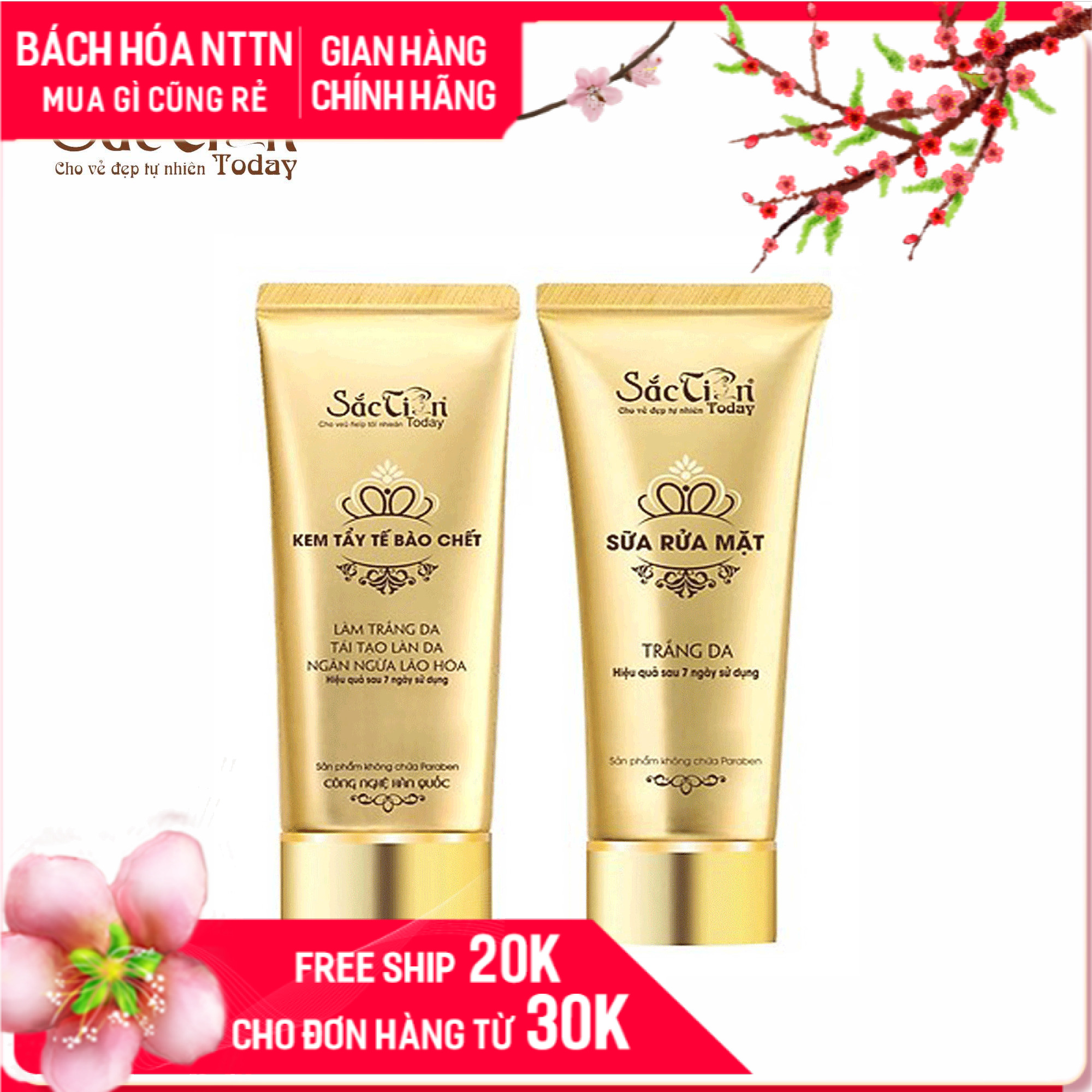 Combo Sữa rửa mặt trắng da sạch mụn 100ml cho nam,nữ và Kem tẩy tế bào chết 120ml bổ sung độ ẩm dùng cho cả da mặt và body Sắc Tiên Today công nghệ Hàn Quốc