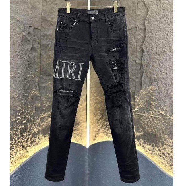 Quần jean nam rách gối vải jean cotton co dãn form skinny bó chân màu đen kiểu dáng hàn quốc cao cấp