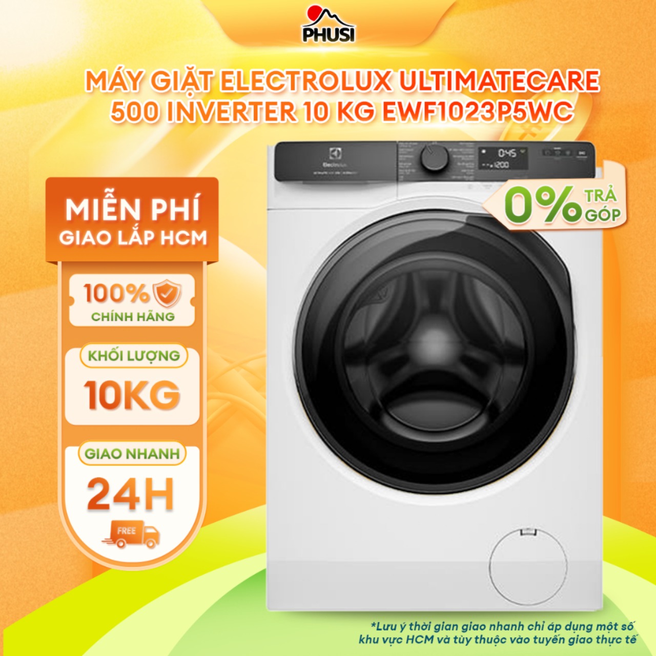 [Giao lắp HCM] Máy giặt Electrolux Inverter 10 kg EWF1023P5WC - Hàng Chính Hãng