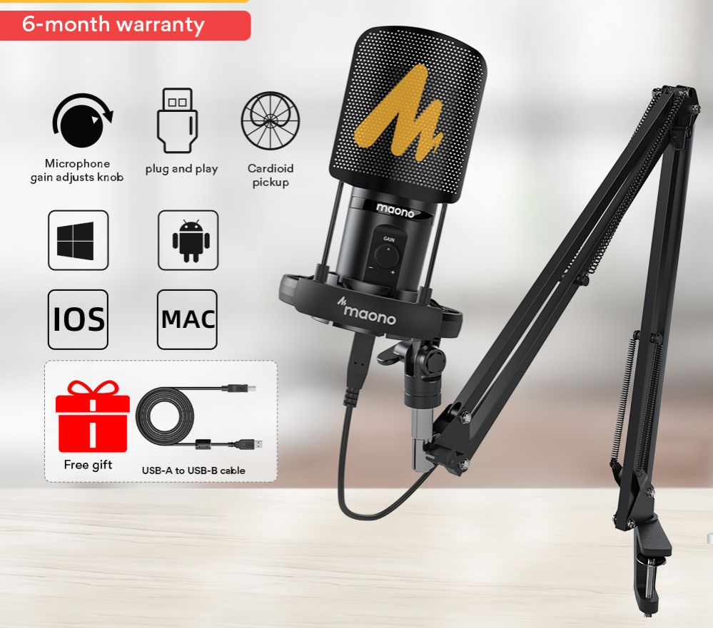 MAONO AU-PM461S USB Microphone Condenser Recording PC Mic for Online Teaching Meeting Livestreaming Gaming With cantilever