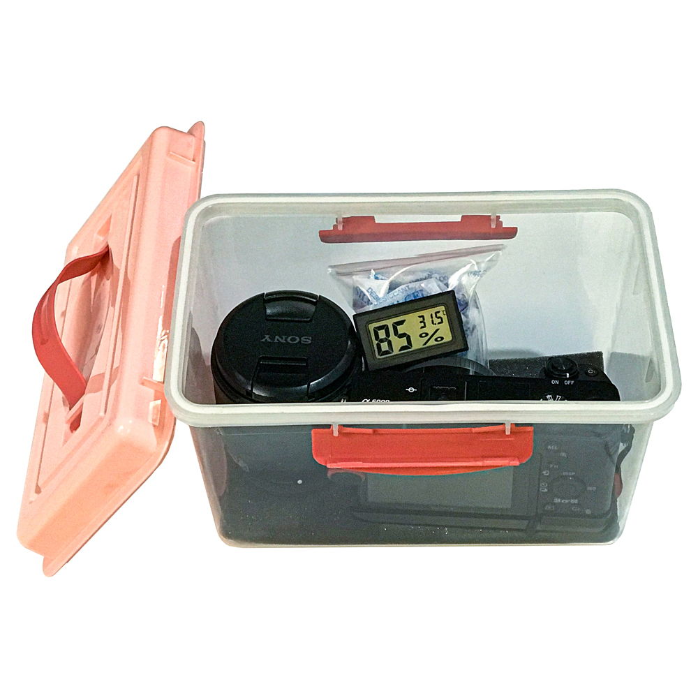 [HCM]Combo hộp chống ẩm máy ảnh flycam 3 lít (ẩm kế điện tử 100g hạt hút ẩm xanh tặng mút xốp)