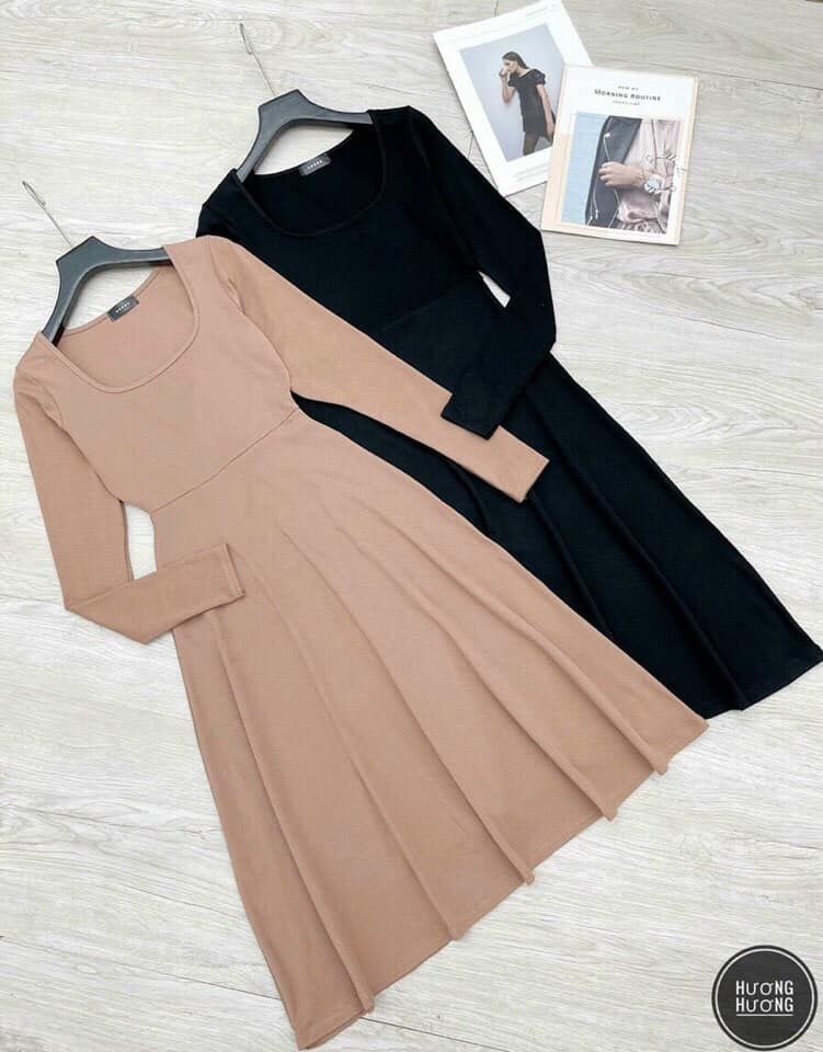 Váy xòe cổ vuông tiểu thư