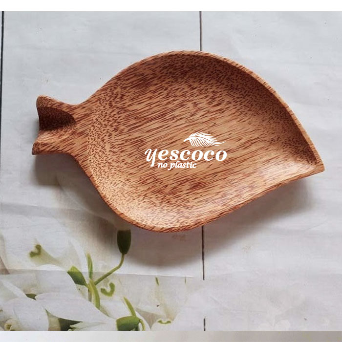 Dĩa gỗ dừa dáng chiếc lá| yescoco xưởng sx