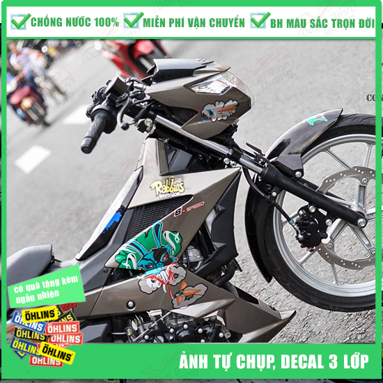 [ẢNH TỰ CHỤP] Tem Satria fi Màu Xám Rabbios - Tem Trùm Satria - Decal Satria Giá Rẻ