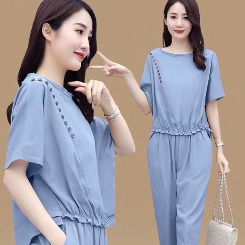 Bộ lửng vải đũi mềm mặc nhà, thời trang phong cách hàn quốc