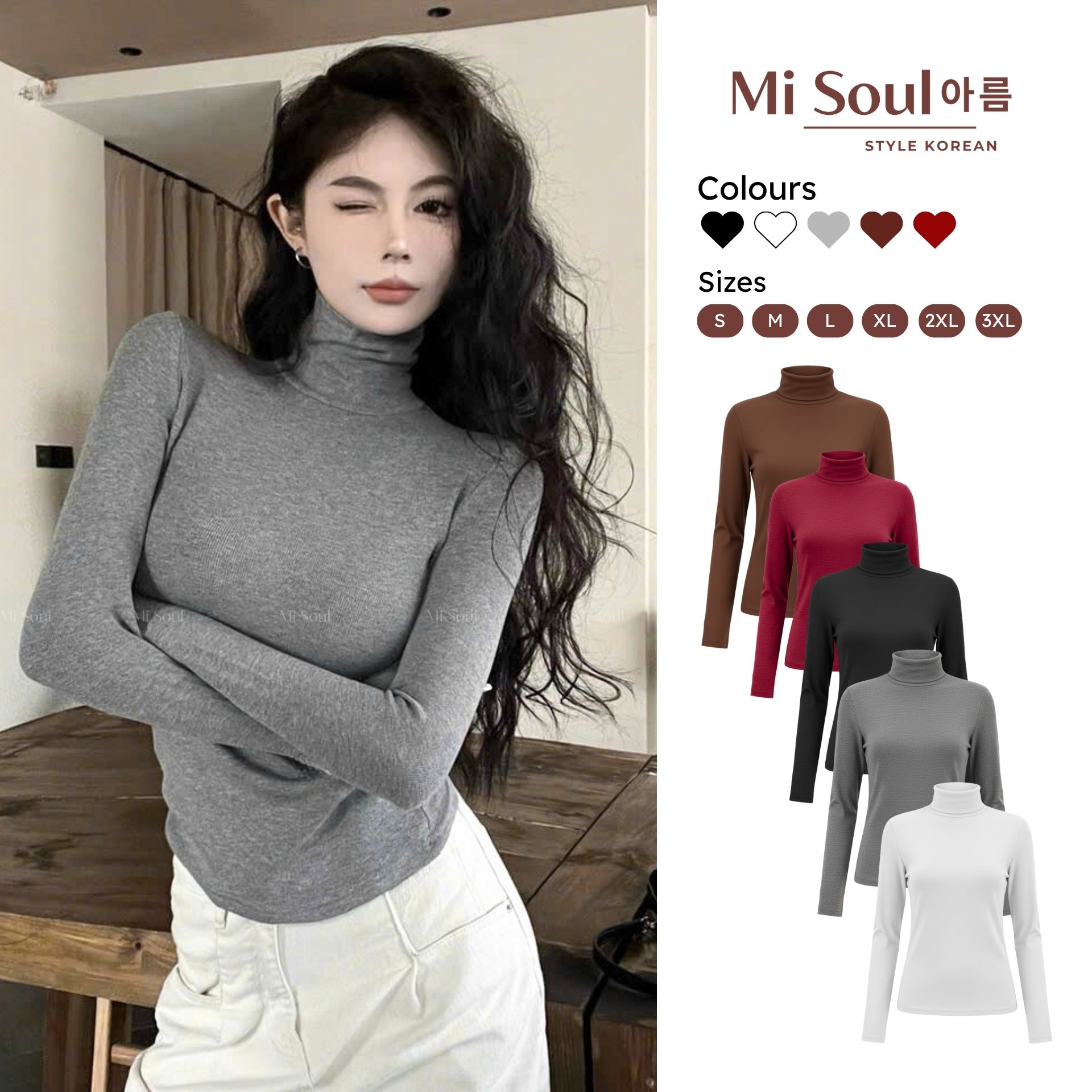 Áo Cổ Lọ Giữ Nhiệt Lót Lông Dài Tay BigSize MiSoul Áo Lót Lông Cổ Cao Giữ Nhiệt Trơn Dài Tay 362