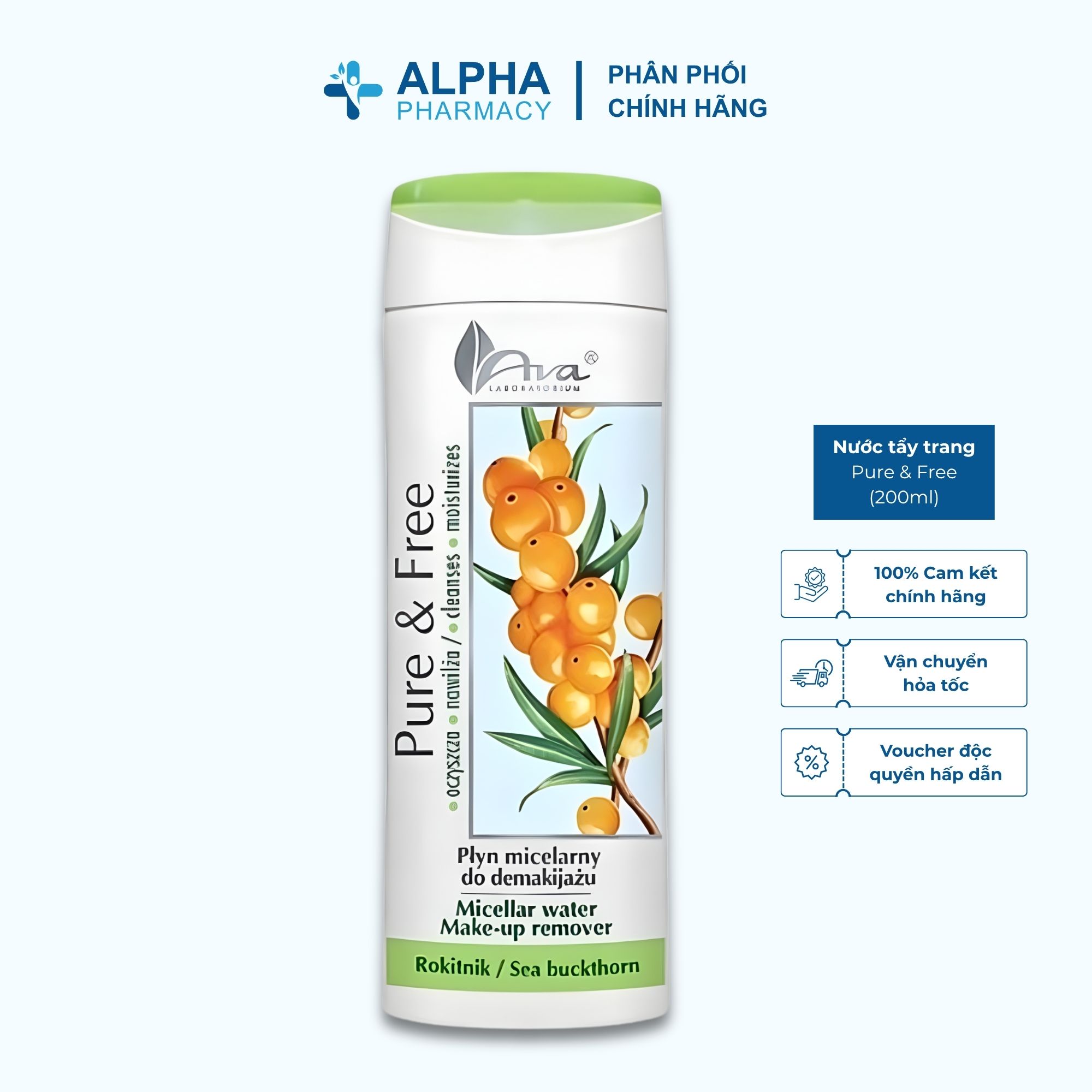 Nước Tẩy Trang Ava Laboratorium Pure & Free Micellar Water Dành Cho Da Nhạy Cảm - 200ml