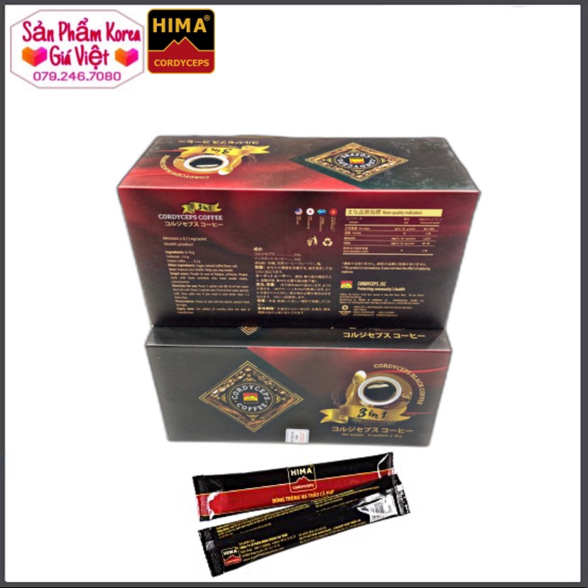 Combo 2 hộp cà phê đen đông trùng hạ thảo hima 3 in 1