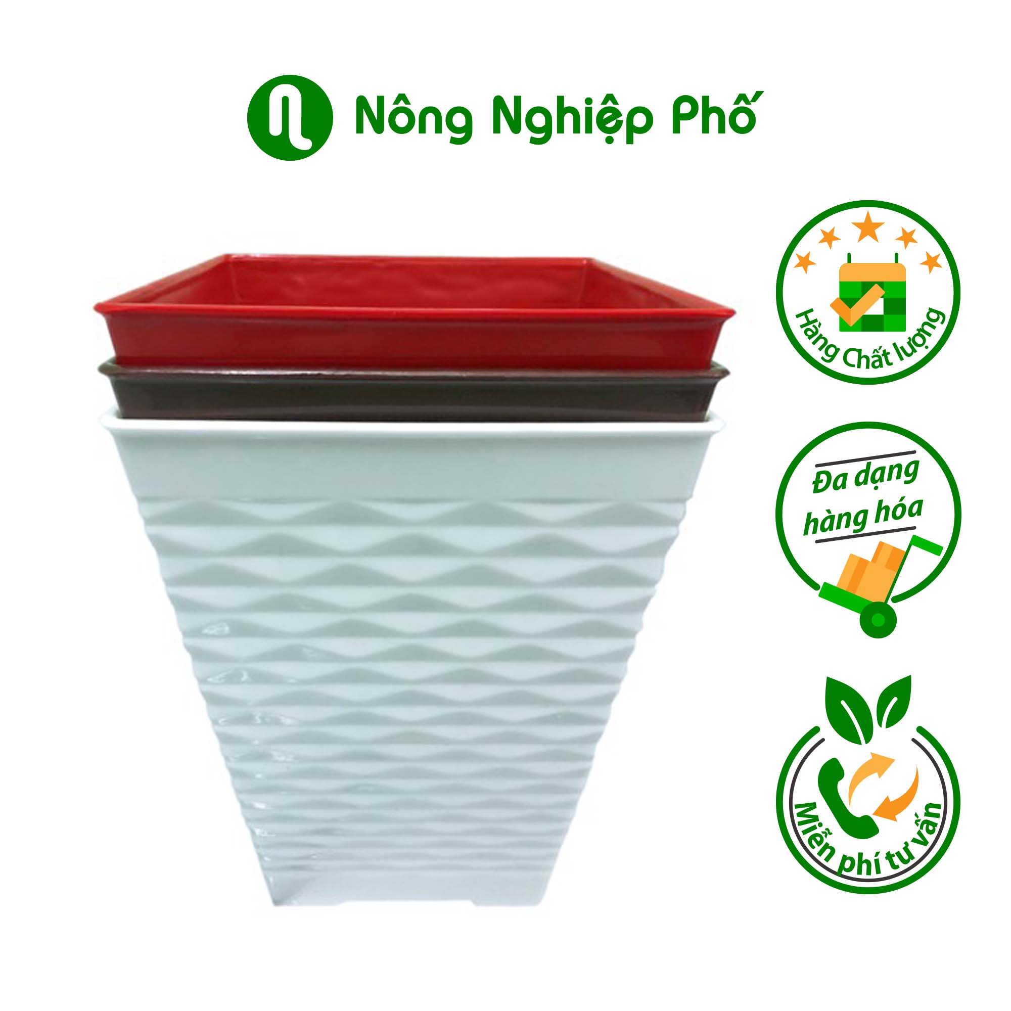 Chậu vuông sóng trồng hoa kiểng 22x26cm - Nông Nghiệp Phố