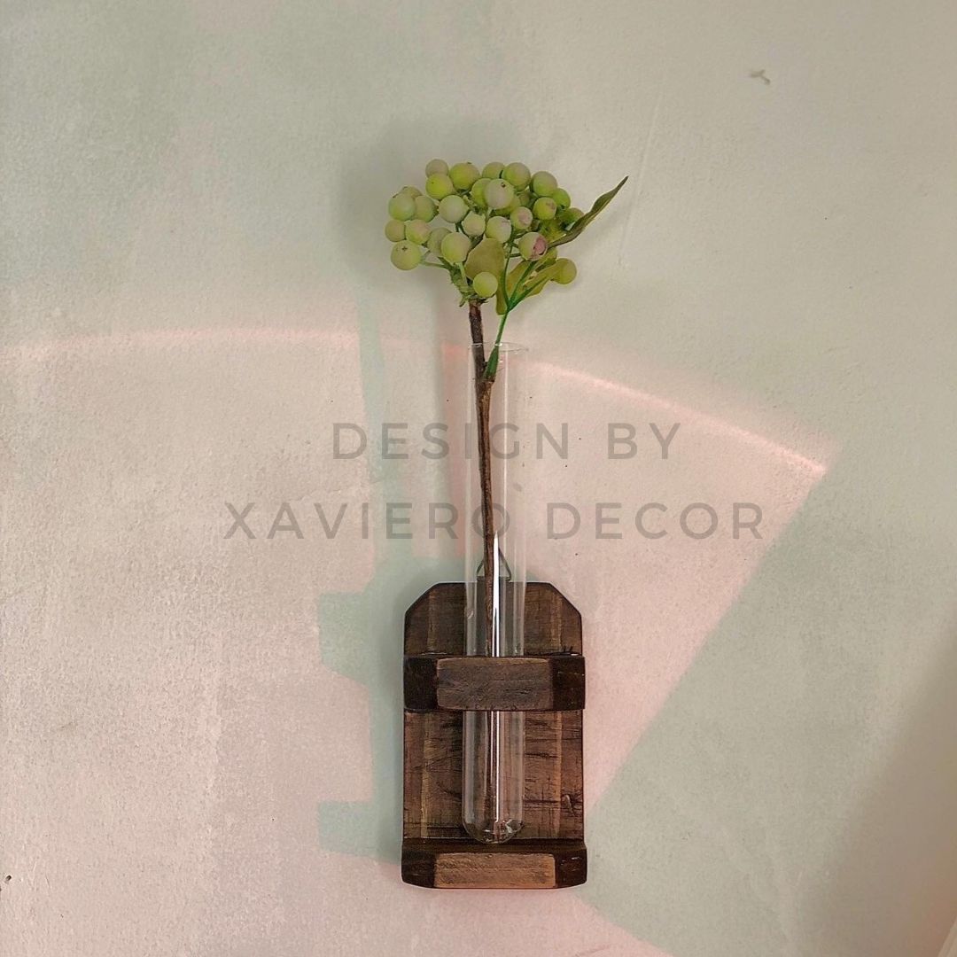 Bình hoa gỗ ống thuỷ tinh xaviero trồng cây thuỷ sinh decor tường tặng kèm đinh treo